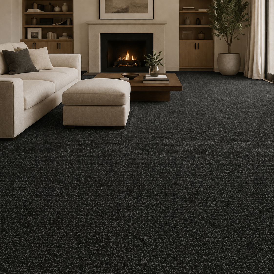 Fabric Ribbed Carpet Charcoal Grey 180 cm.