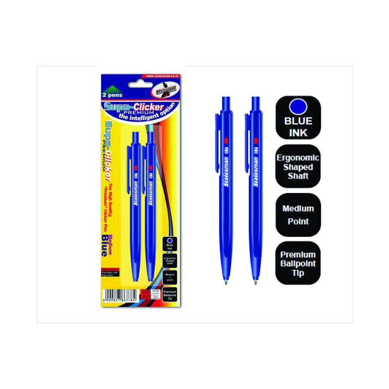 Stationary Tech & Office Statesman Click Pen 2’s Carded Blue Ballpoint (2061799260249)