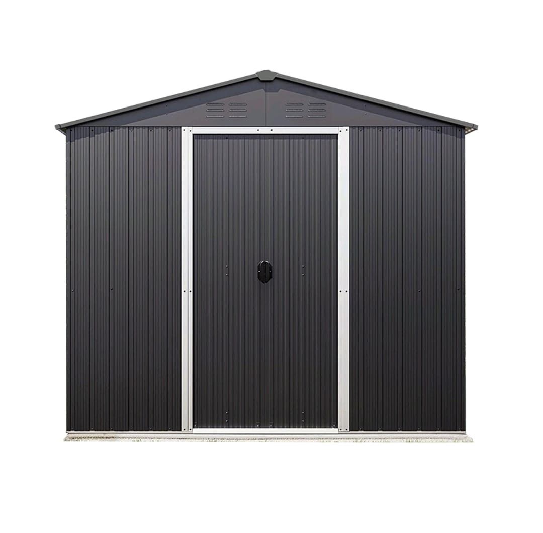 Durable steel garden shed with easy access and weather-resistant design.