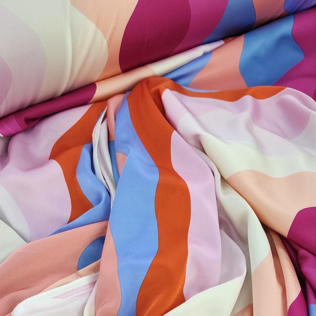 SATIN Dress Fabrics Printed Dull Satin Fabric Pink/Orange Wave 150cm (7313894899801)