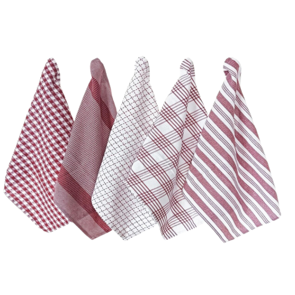 Simon Baker 100% Cotton Red Kitchen Towel Set of 5