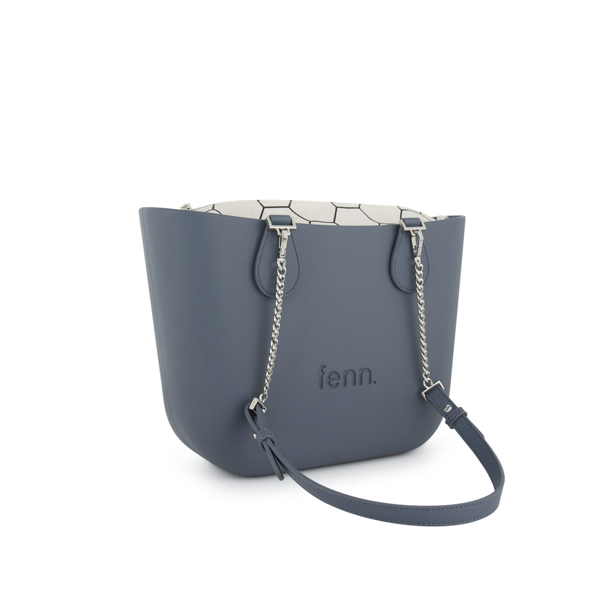 Fenn Original Everyday Petite Tote Bag With Silver Chain Handle-Denim 9464.