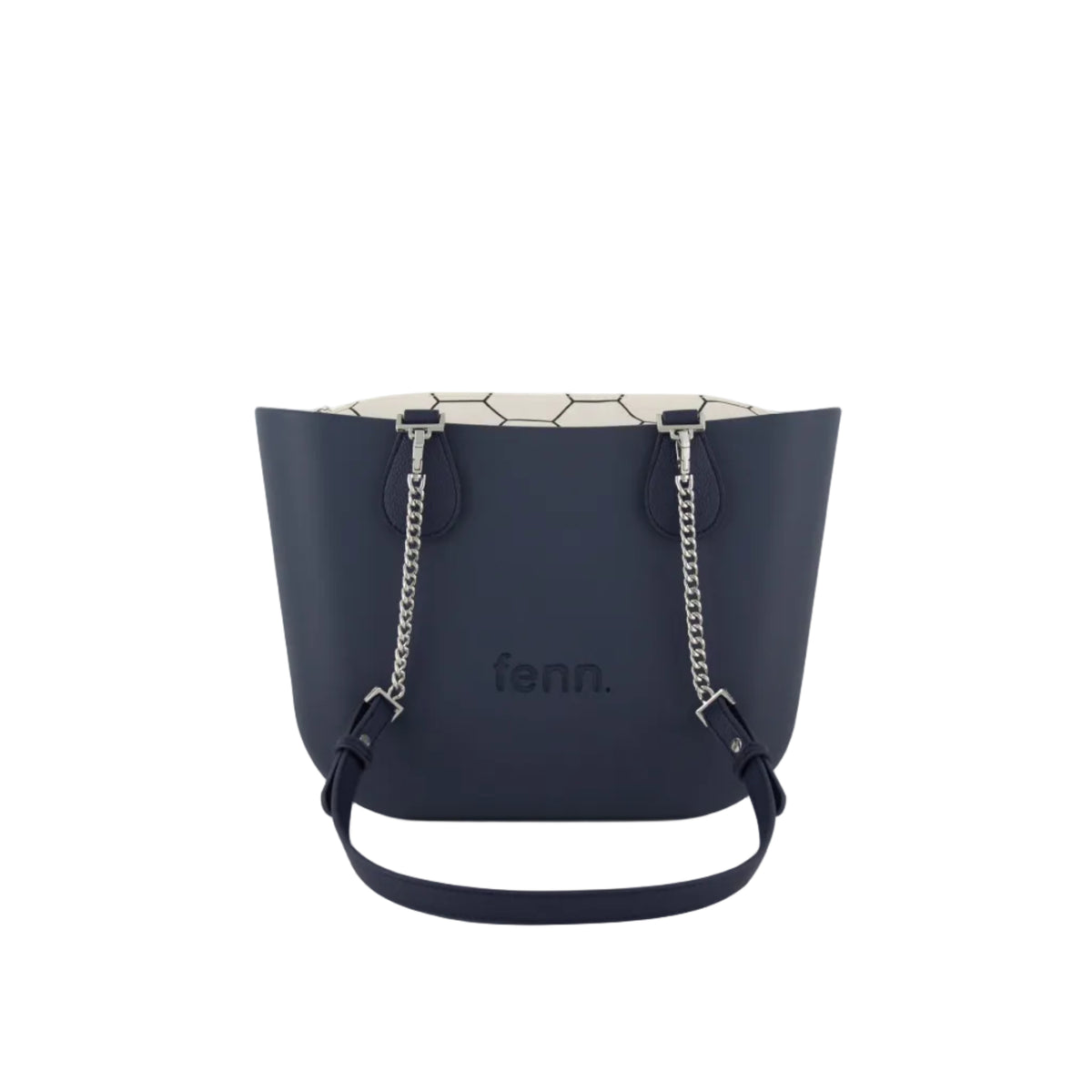 Fenn Original Everyday Petite Tote Bag With Silver Chain Handle-Navy 9498