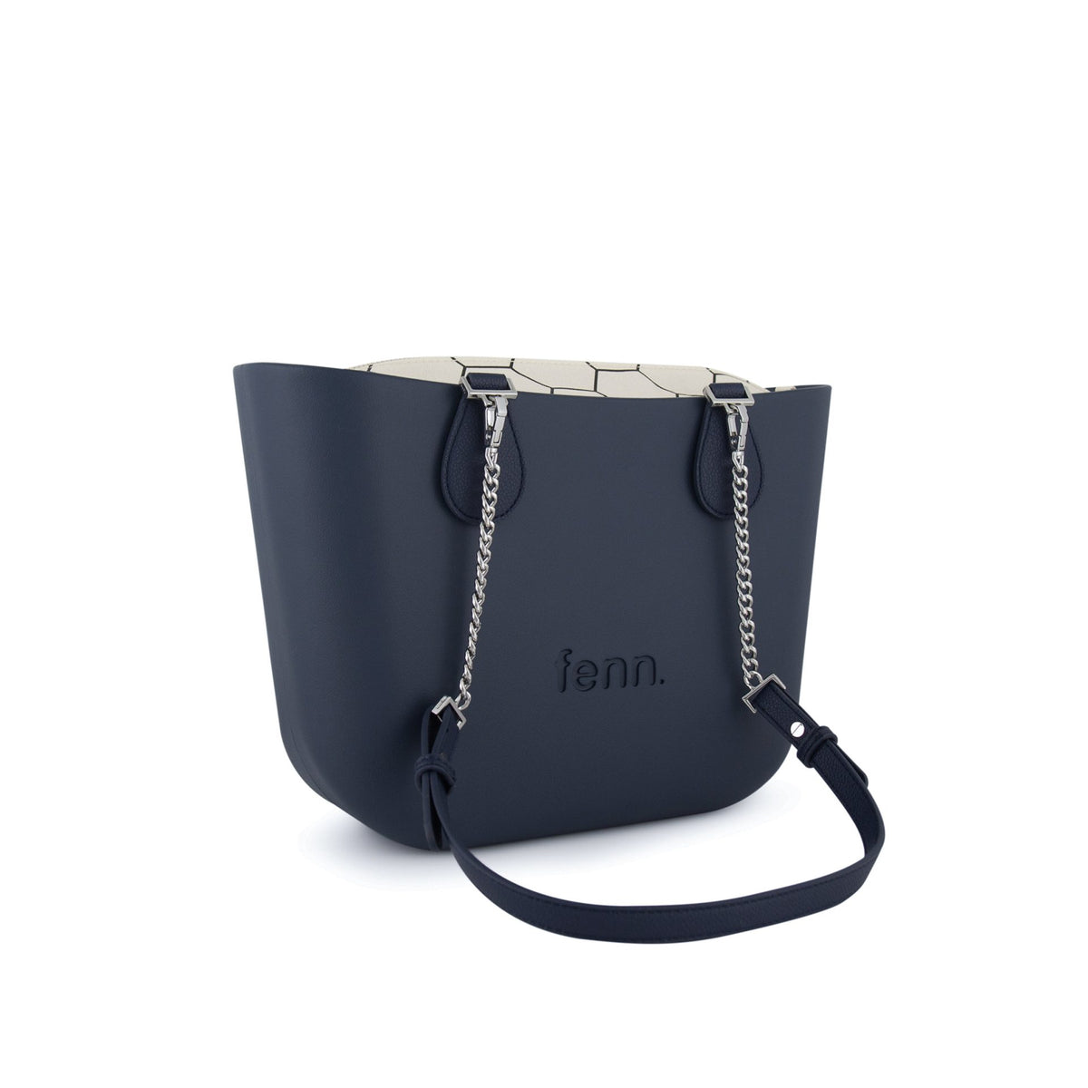 Fenn Original Everyday Petite Tote Bag With Silver Chain Handle-Navy 9498