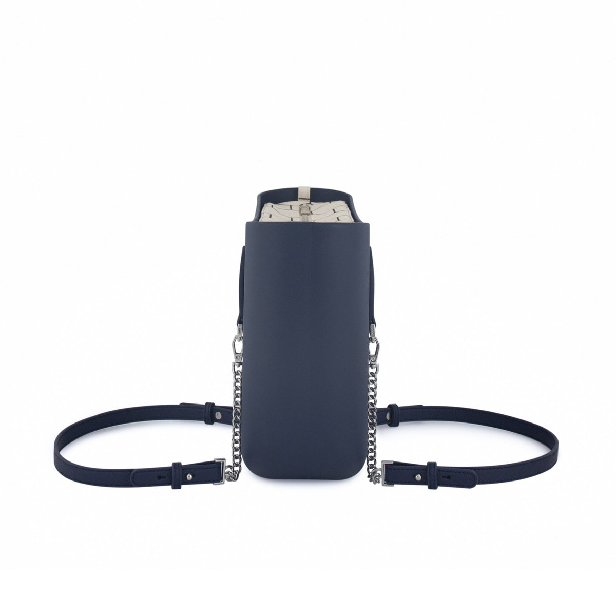 Fenn Original Everyday Petite Tote Bag With Silver Chain Handle-Navy 9498