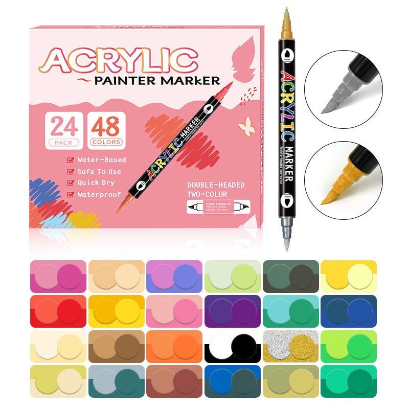 The Art Journey Tech & Office The Art Journey 24-Pack 48 Color Dual-Tip Acrylic Paint Marker Set - 2 Colors Per Pen ART009 (7802269237337)