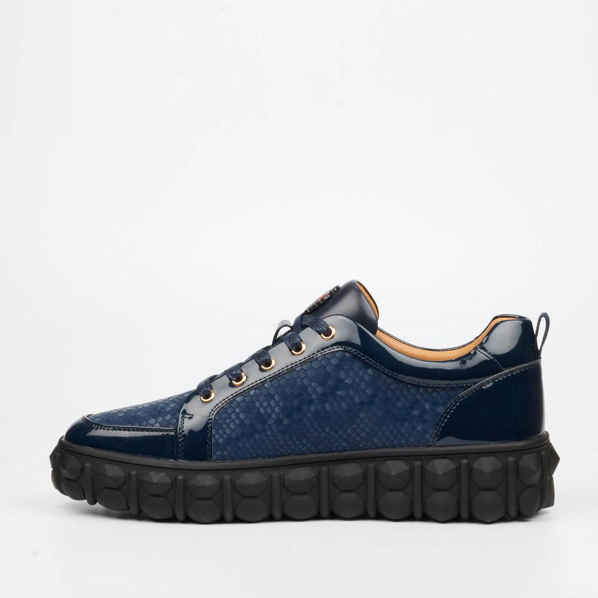 Mazerata Men's Pigale 37 Faux Patent Snake-Navy