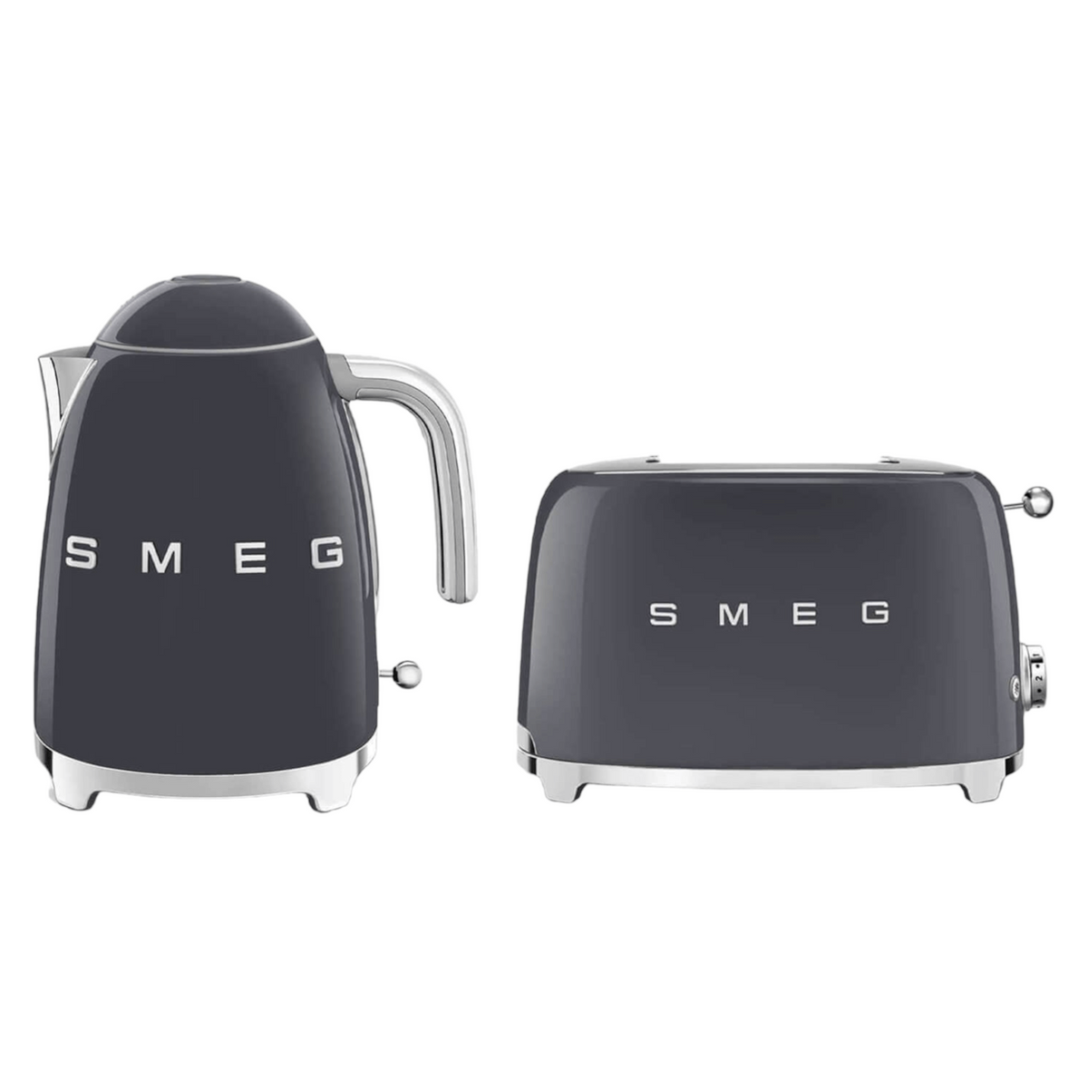 smeg TOASTER & KETTLE Smeg 50's Retro Style Kettle and 2 Slice Toaster Set Slate Grey (7346595528793)