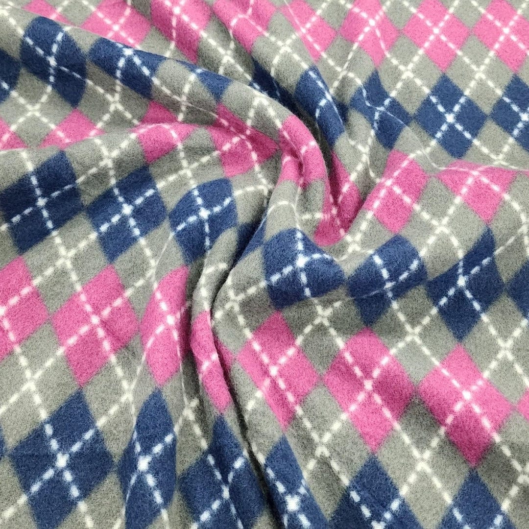 Fleece Blankets Printed Polar Fleece Fabric Grey/Pink Checks 150cm (7524278272089)
