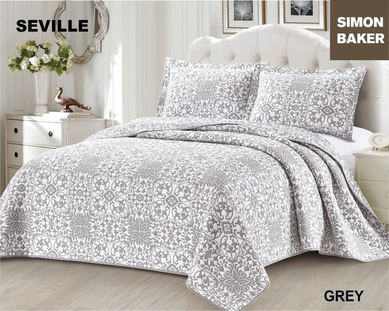 SIMON BAKER BEDSPREAD Queen: 250x270cms plus 2 Pillowcases Simon Baker Seville Jacquard Bedspread Grey (6595061121113)