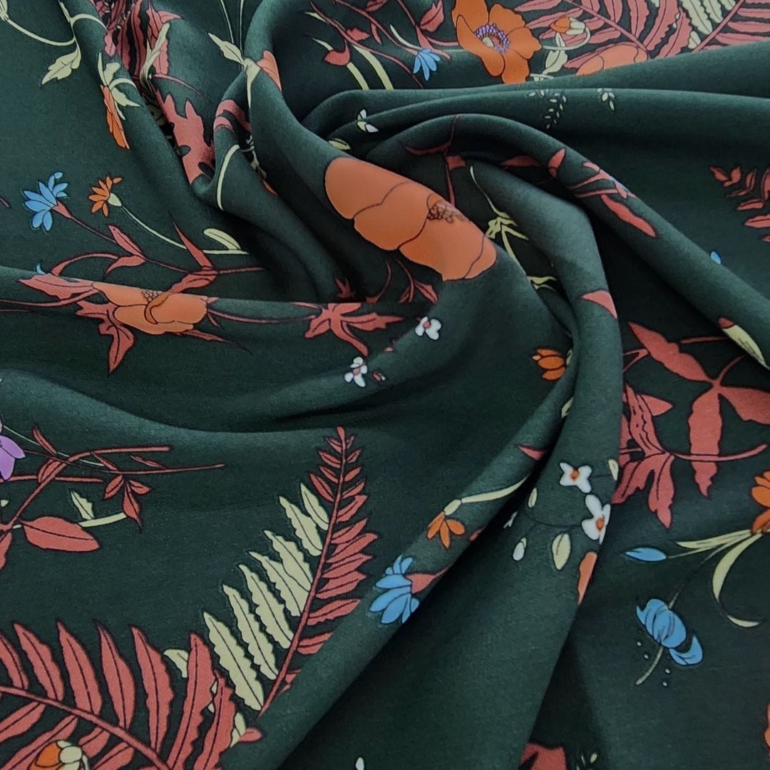 PRINTED RAYON Dress Fabrics Printed Rayon Challis Fabric Bottle Green 150cm (7424712867929)