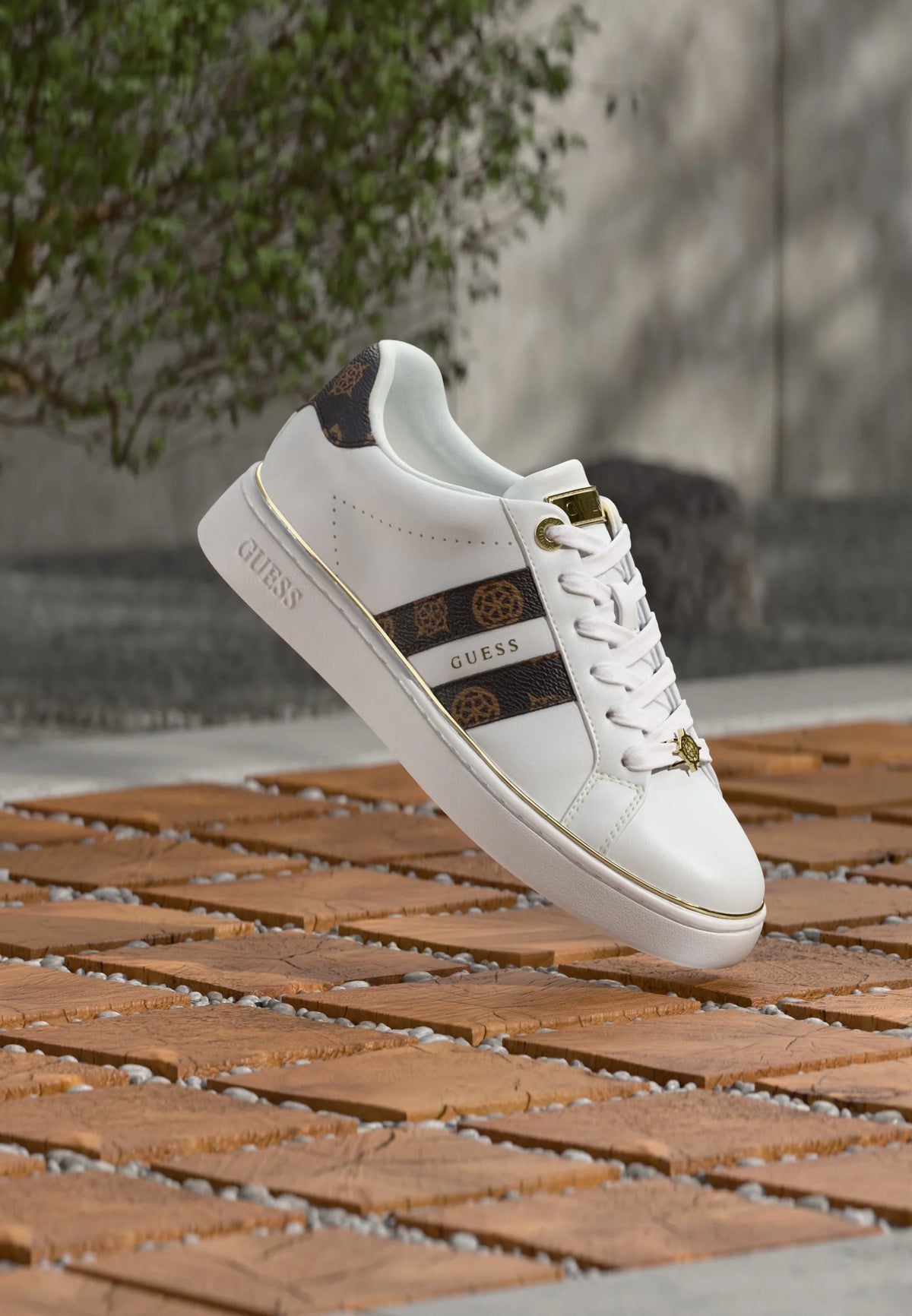 Guess Women's Barlie Faux Leather Sneaker-White GM19591