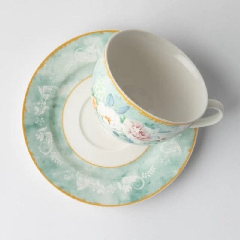 Jenna Clifford Bowls Jenna Clifford Green Floral Cup & Saucer Set Of 4 (2061542588505)