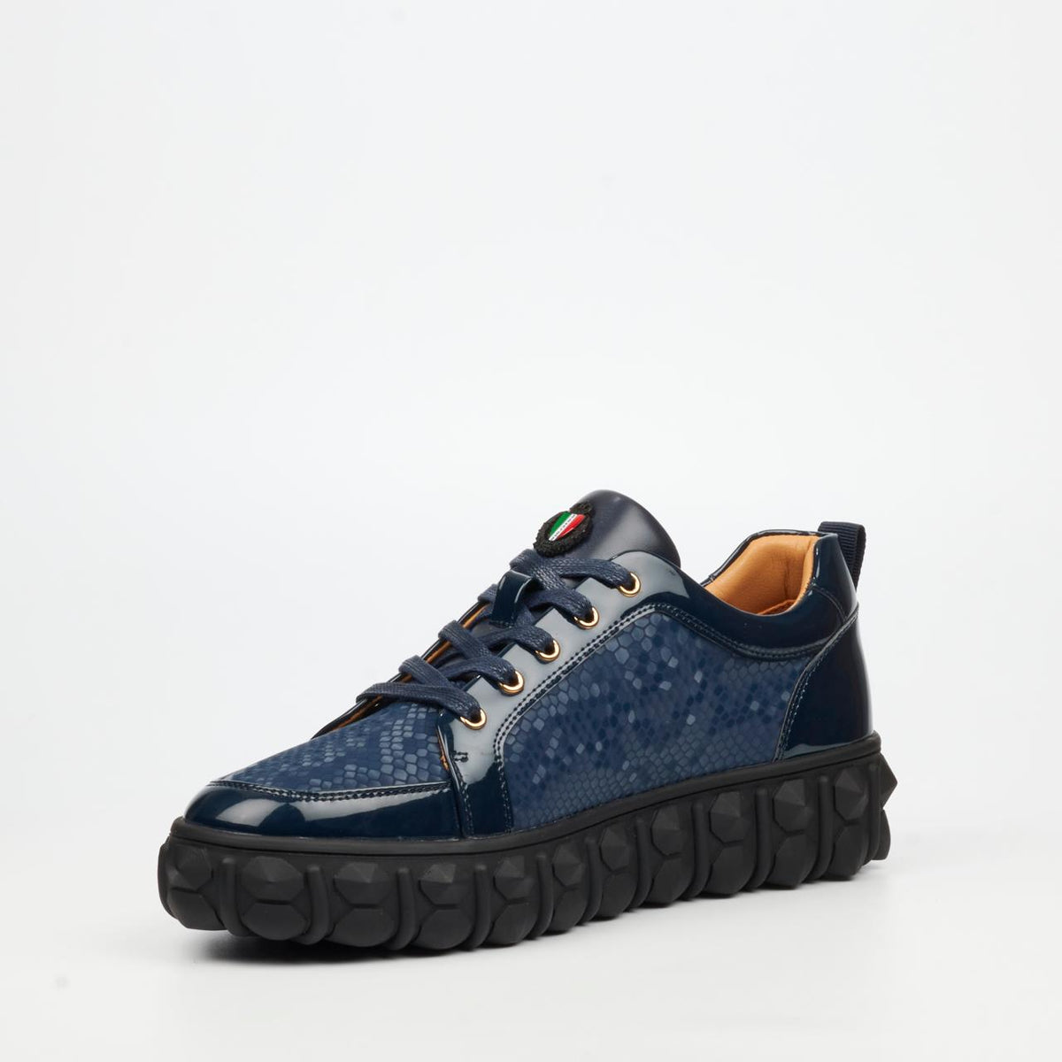 Mazerata Men's Pigale 37 Faux Patent Snake-Navy