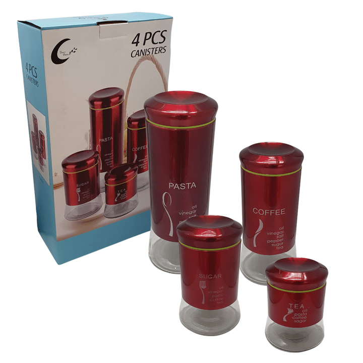 Stainless Steel Bread Bin Coated Stainless Steel Glass Canister Red Set Of 4 (6576143302745)