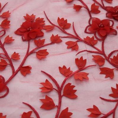 3D LACE Dress Fabrics Red 3D Floral Bridal Lace (7780727881817)
