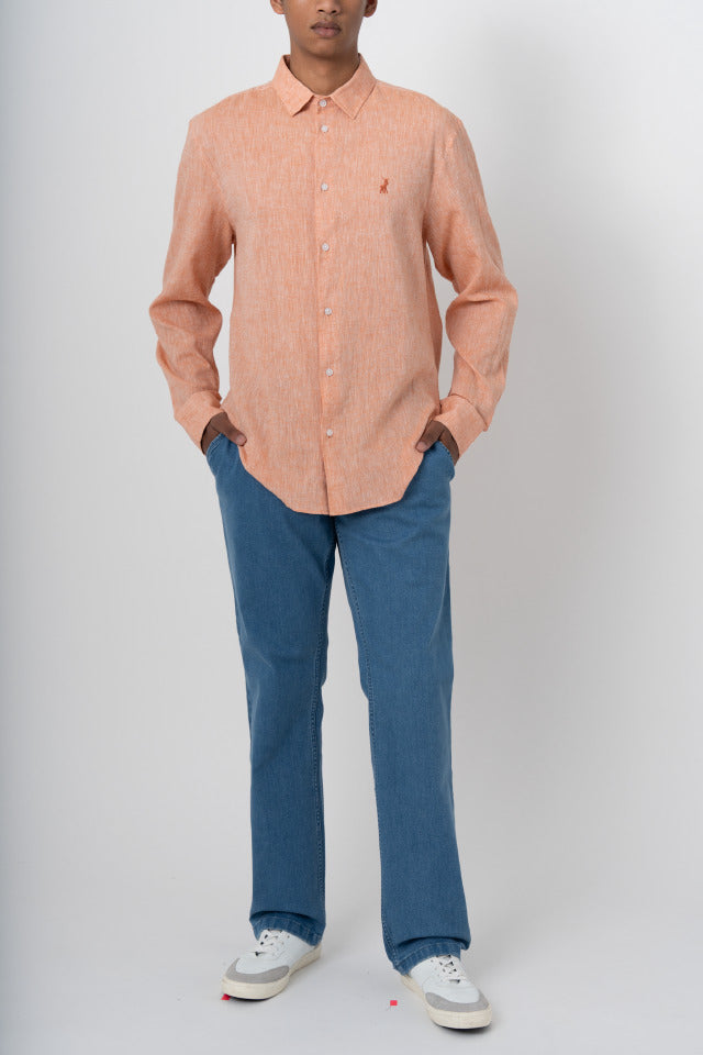 Polo Plain Linen Shirt Orange