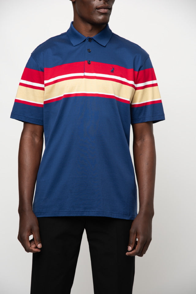 Polo Chest Stripe Double Mercerised Golfer Blue