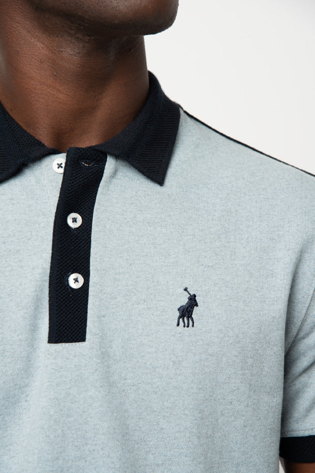 Polo Mens Collar Piping Short Sleeve Golfer Light Blue