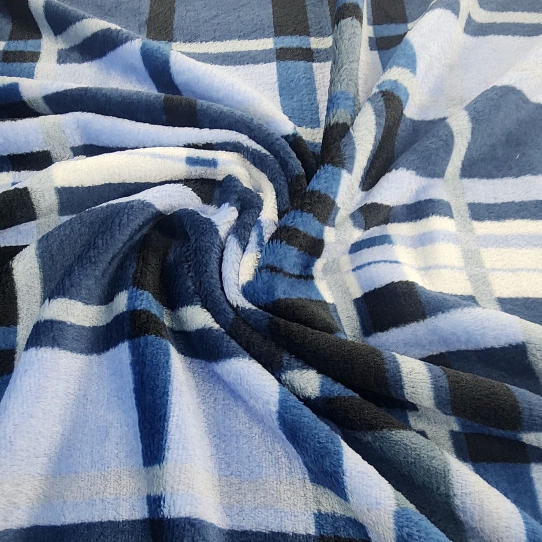 Fleece Blankets Blue Printed Mongolian Fleece Fabric Checks 150cm (7564607979609)