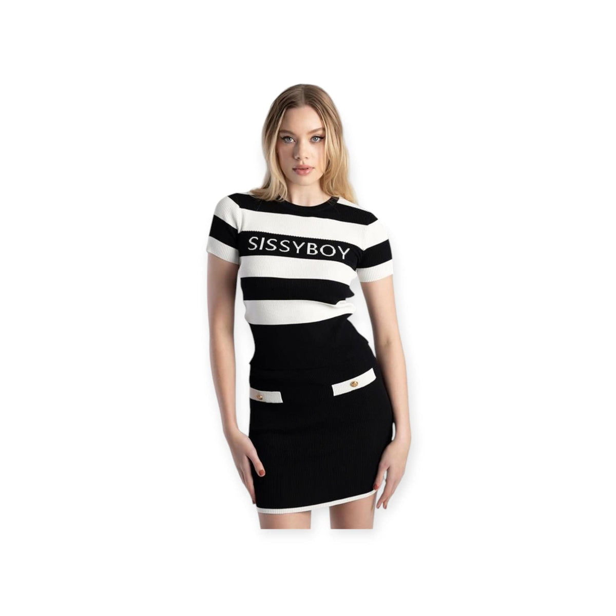 Sissy Boy T Shirt Sissy Boy Blank Space Stripe Knit Logo Top Black/White