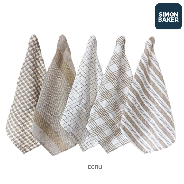 Simon Baker 100% Cotton Ecru Kitchen Towel Set of 5