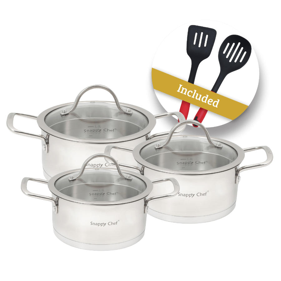 SNAPPY CHEF POTS Snappy Chef 6 Piece Pot Platinum Cookware Set (6543746629721)