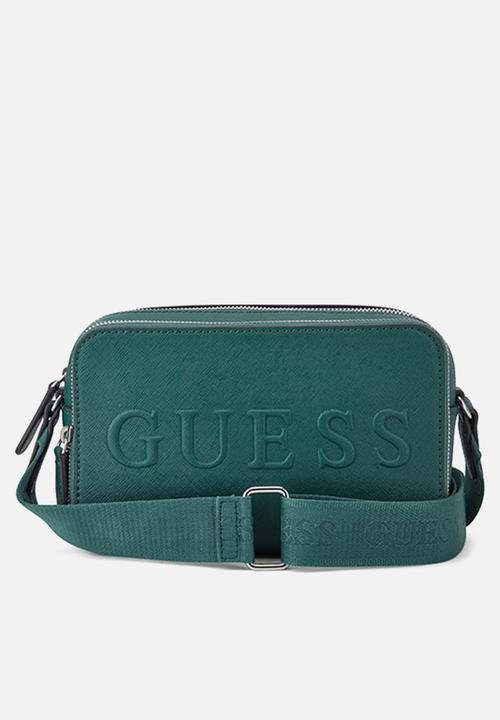 Guess Ladies Handbags Guess Haddington Mini Double Zip Crossbody Emerald