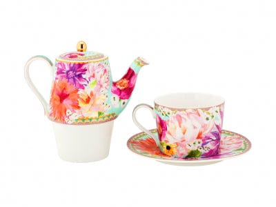 Maxwell & Williams Teapot Maxwell & Williams Dahlia Daze Tea for One With Infuser 340ML Sky 340ml HV0332 (7268006330457)