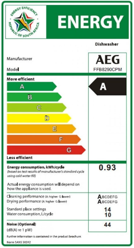 AEG DISHWASHER 14 PLACE STAINLESS, 8 PROGRAMME AEGZA14DW1