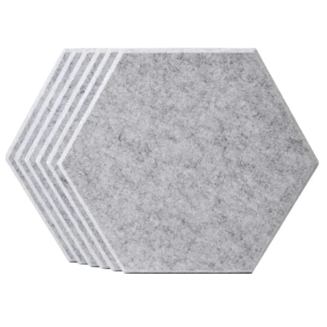 Echo-Less Self-Adhesive Hexagon Polyester Fibre Acoustic Panels Light Grey.