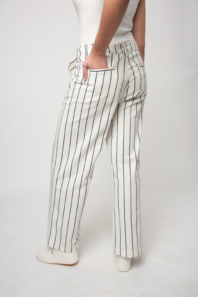 Polo Women Sarah Stripe Wide Leg Chino Off White