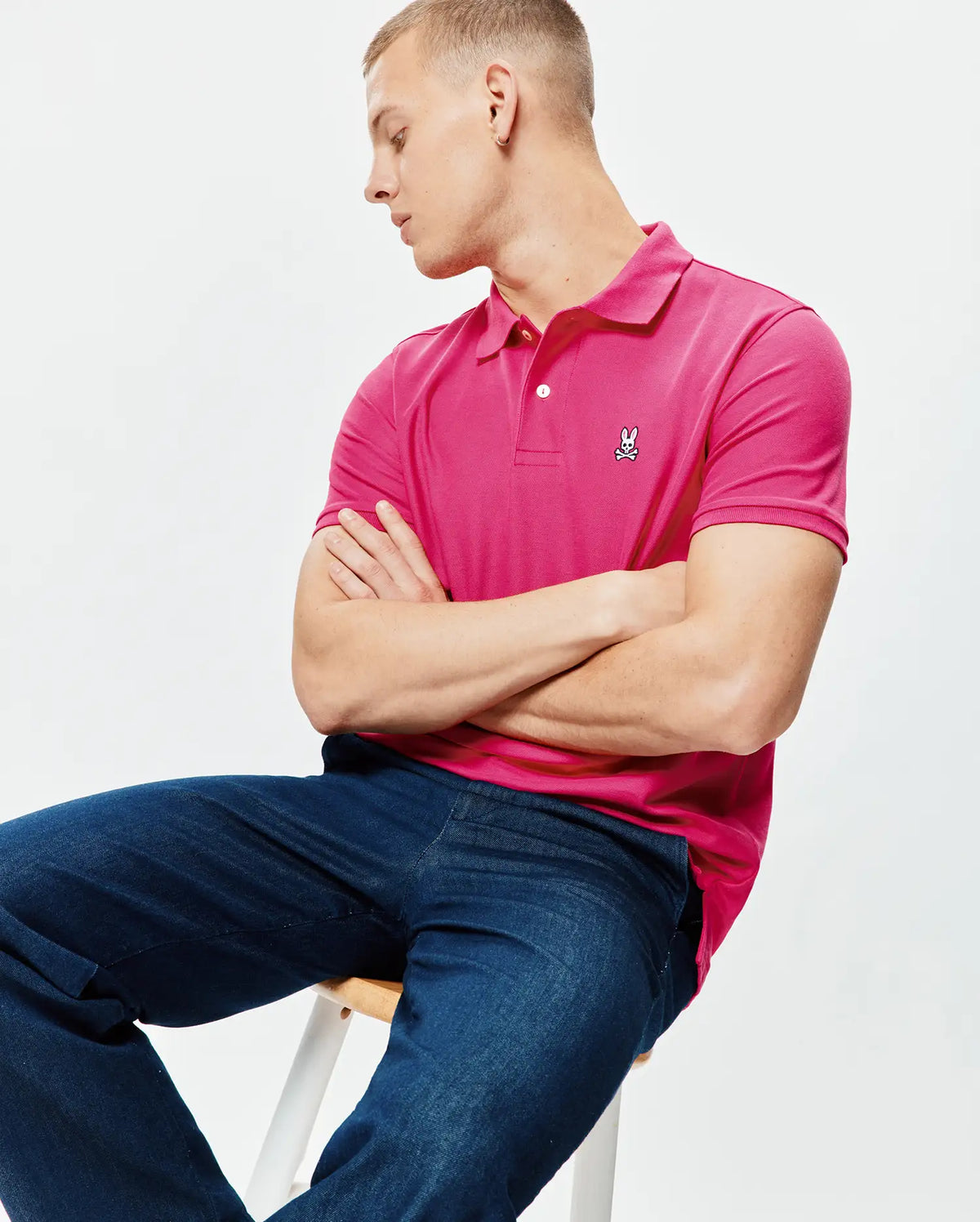Psycho Bunny Mens  Classic Pique Polo-Pink Yarrow B6K001F200