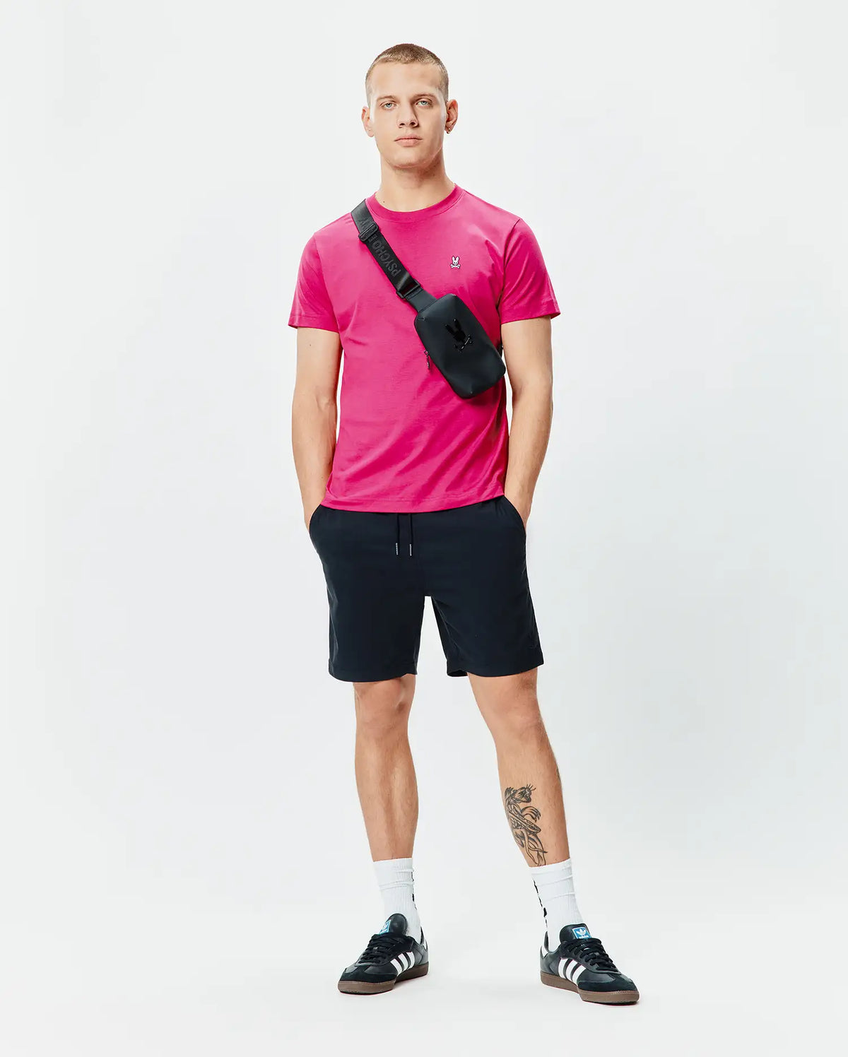 Psycho Bunny Mens Classic Crew Neck Tee -Pink Yarrow B6U014F200.