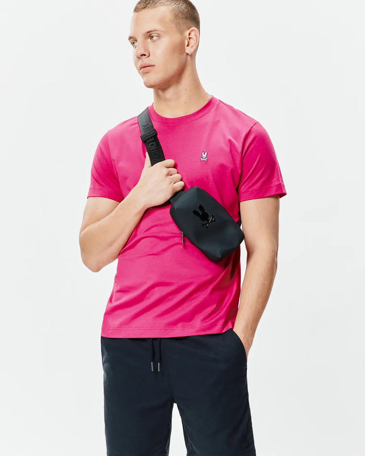 Psycho Bunny Mens Classic Crew Neck Tee -Pink Yarrow B6U014F200.