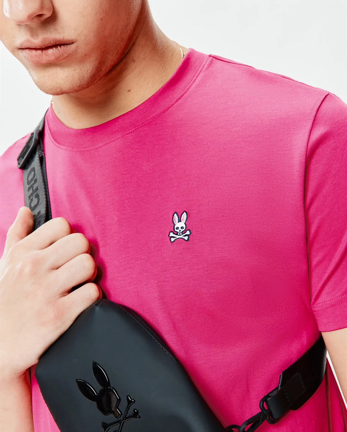 Psycho Bunny Mens Classic Crew Neck Tee -Pink Yarrow B6U014F200.