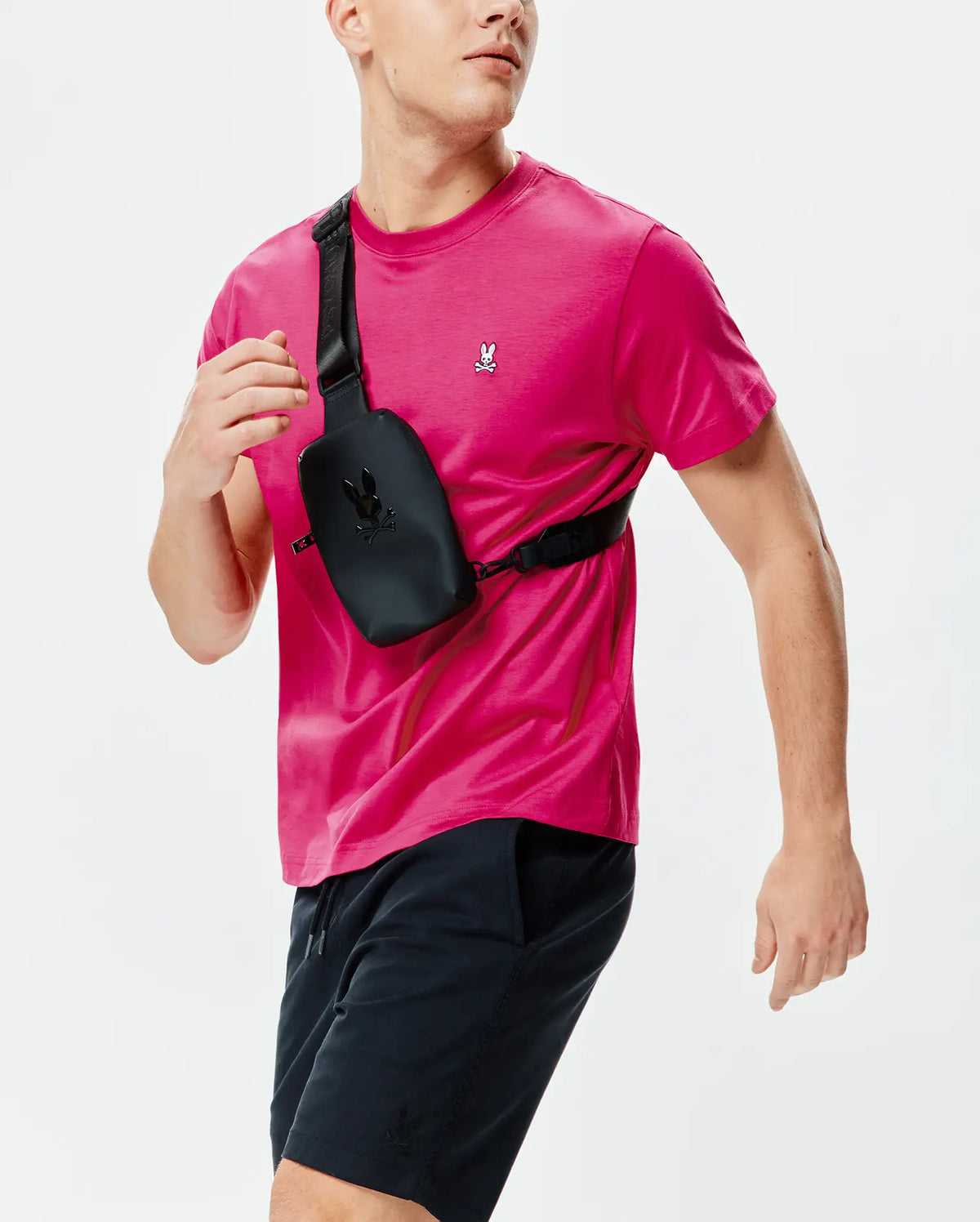 Psycho Bunny Mens Classic Crew Neck Tee -Pink Yarrow B6U014F200.