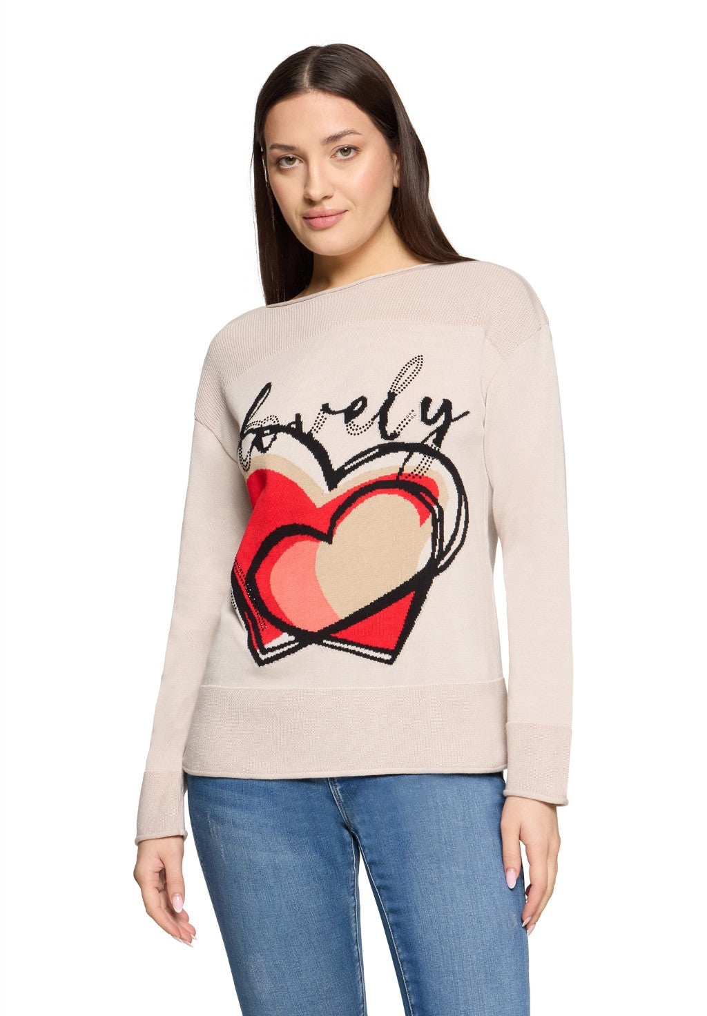Betty Barclay Ladies Knitted Sweater-Patch Cream/Red 5256/8225