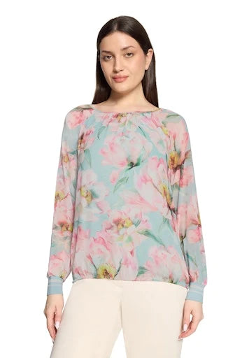 Betty Barclay Ladies Floral Blouse Loose Fit-Mint/Rose 8028/1844