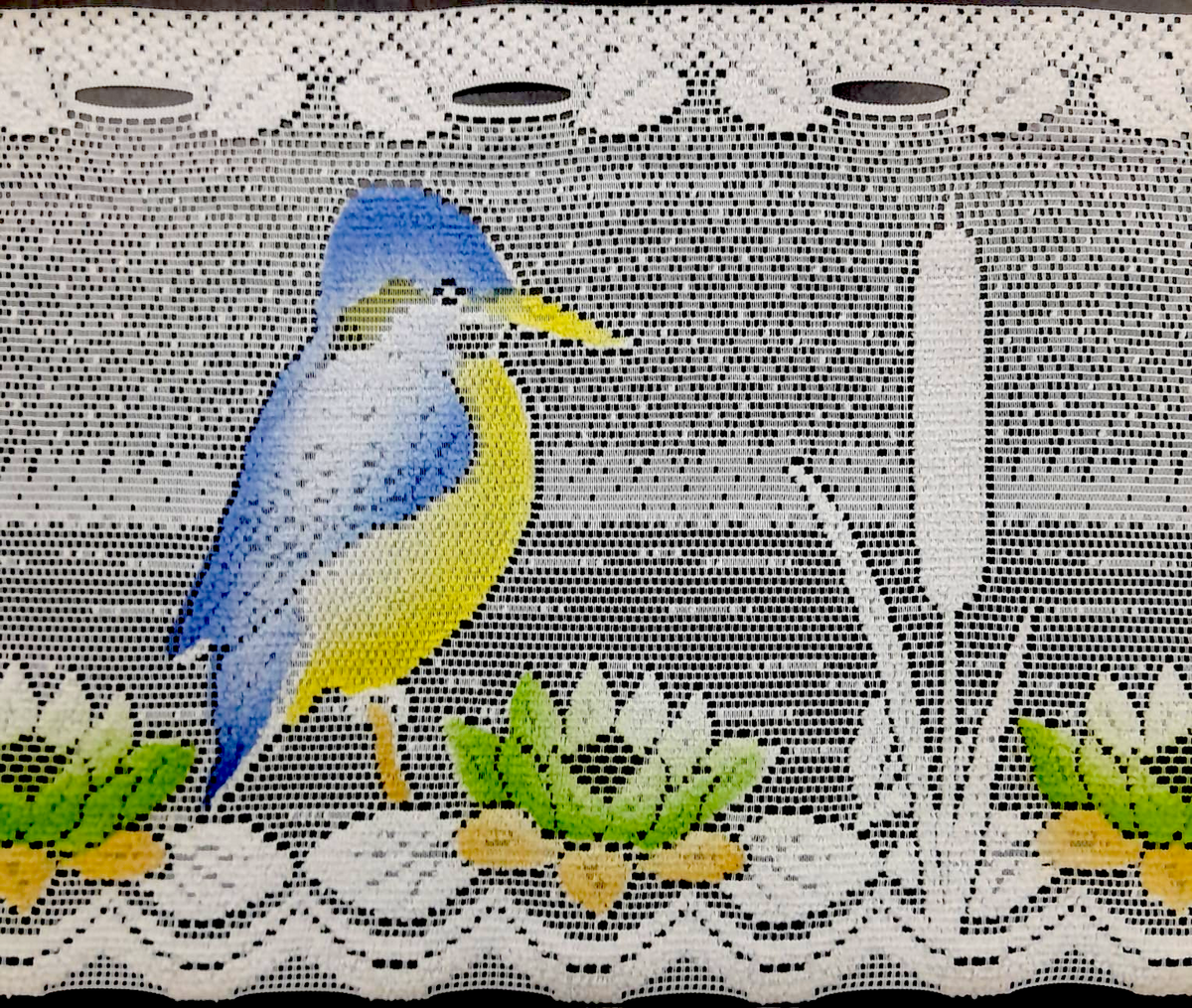 Printed Dutch Lace Blue Bird White 30 cm.