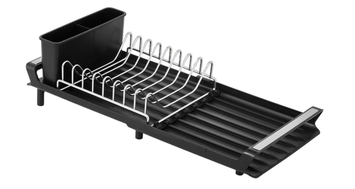 CH Adjustable Dish Drying Rack With Utensil Holder & Drip Tray Black CH1150.