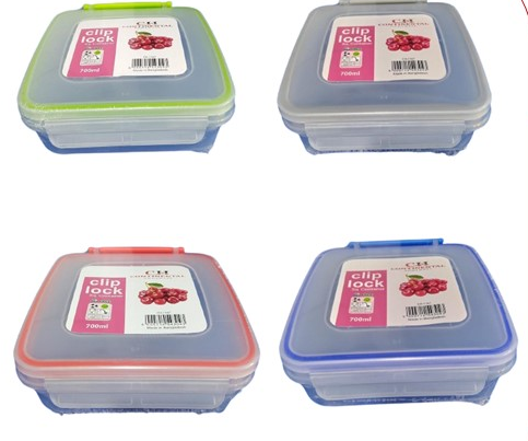 CH Wilko Clip Lock Square Container Clear & Blue 700ml CH1167.