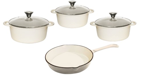 Cast Iron Pot Set 7 Piece with Glass Lids Enamel Cream CH1185