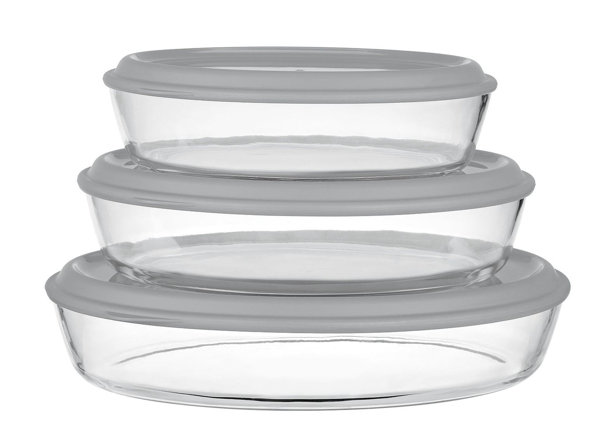 CH Round Glass Casserole Grey 3 Piece CH1231
