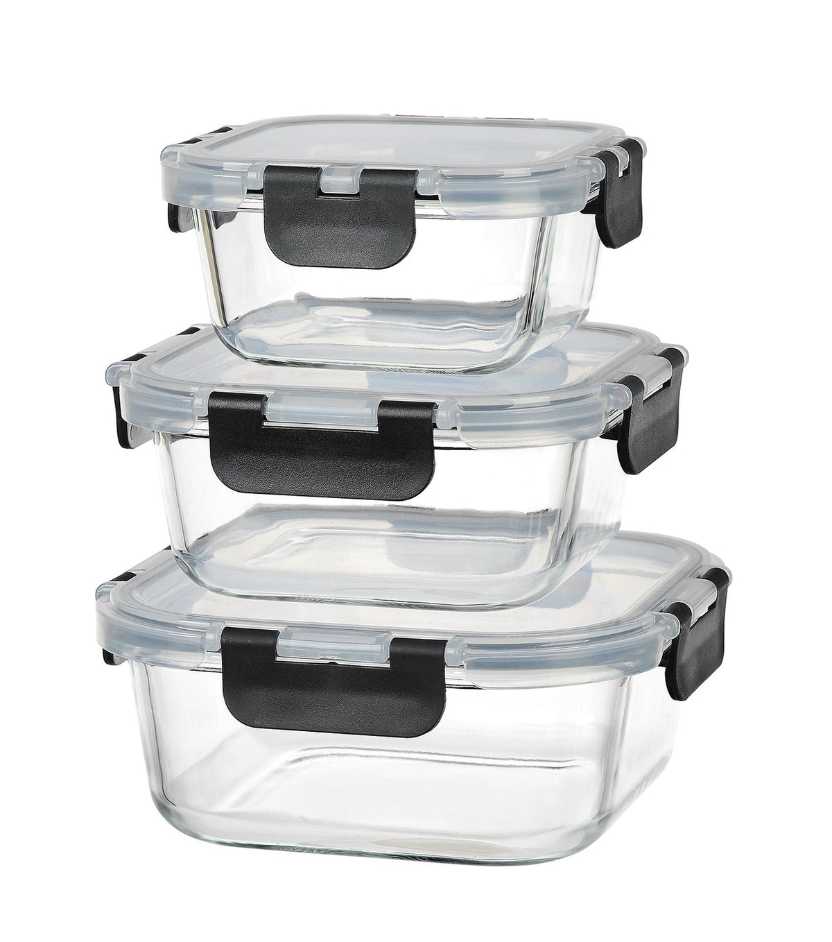 CH Square Glass Casserole With Black Clip 3 Piece CH1270