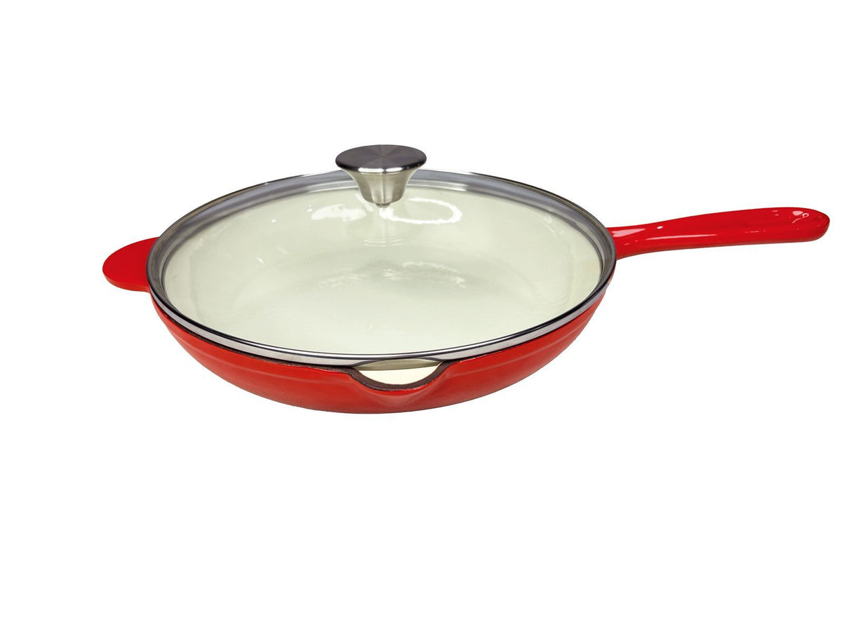 CH Cast Iron Frying Pan With Glass Lid 27cm Red CH1287.