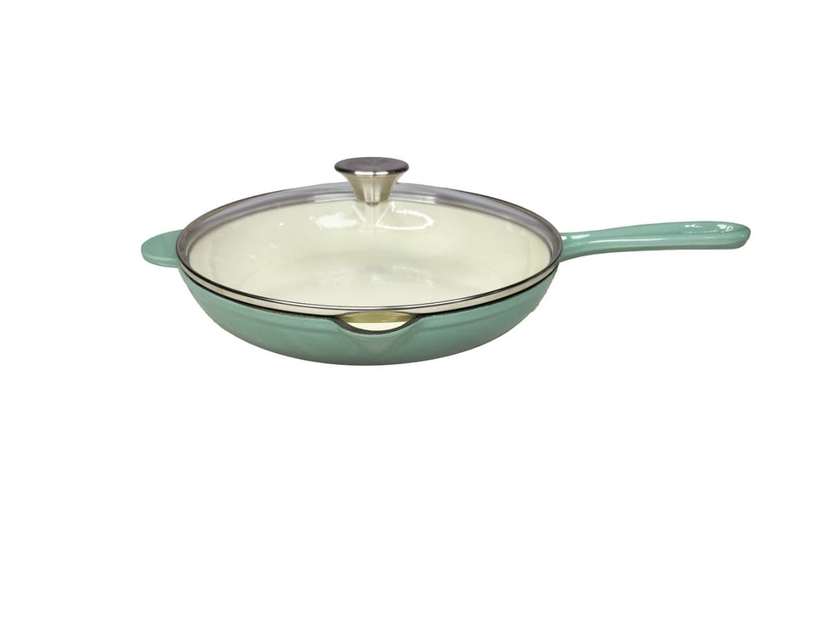 CH Cast Iron Frying Pan With Glass Lid 27cm Sea Salt CH1288.