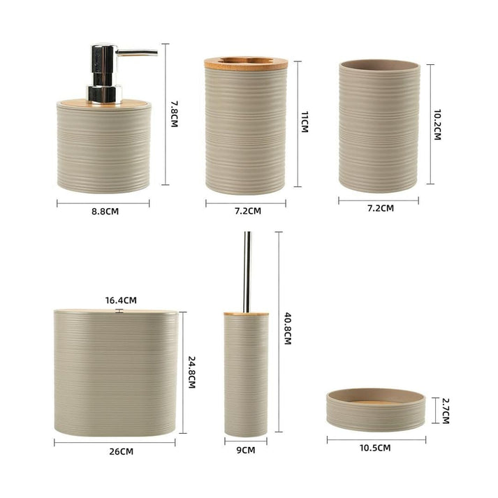 CH 6pc Bathroom Accessory Set With Bamboo Lids Black CH1600