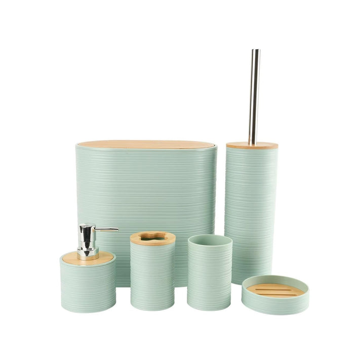 CH 6pc Bathroom Accessory Set With Bamboo Lids Light Green CH1603