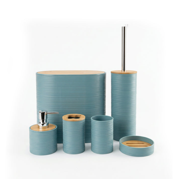 CH 6pc Bathroom Accessory Set With Bamboo Lids Dark Green CH1604